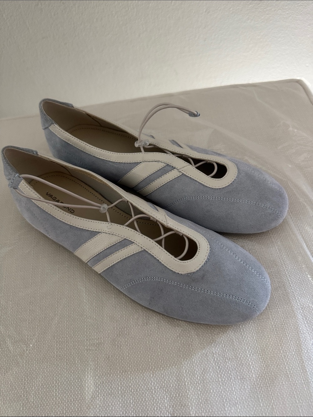 Vagabond Pale Blue and Cream Lace-Up Ballet Flats - Picture 12 of 14